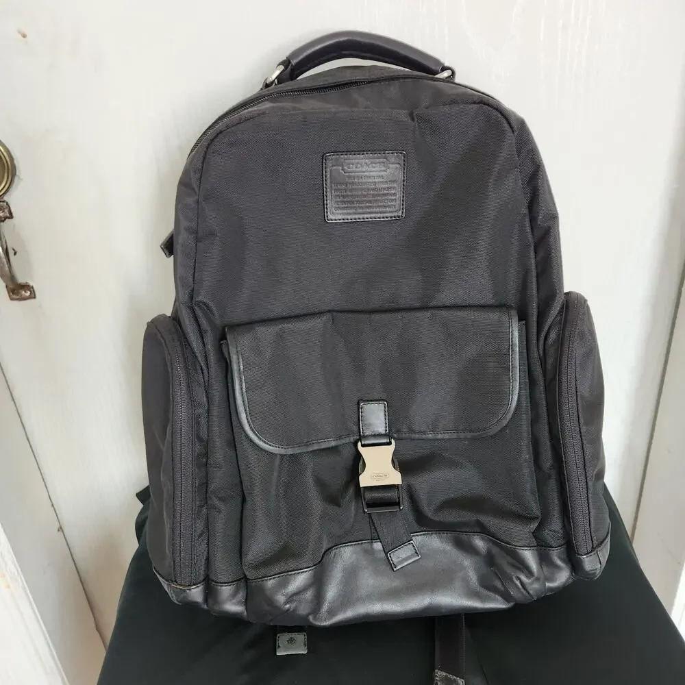Coach Voyager Luxury Black Nylon Leather Silver Buckle Backpack College School